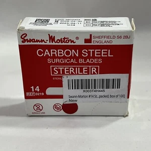 Swann Morton No. 14 Red Carbon Steel Dermaplaning Blades Box of 100 England - Picture 1 of 3