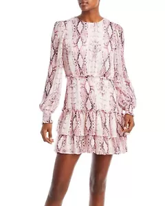 Aqua Womens Metallic Stripe Snake Print Ruffled Mini Dress Pink Multi L B4HP - Picture 1 of 6
