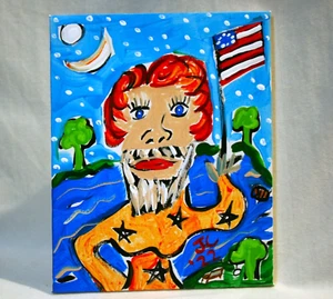 BEARDED LADY CIRCUS CARNIVAL FREAK SIDE SHOW Jr CHARLIE FAST POLITICAL FOLK ART - Picture 1 of 9