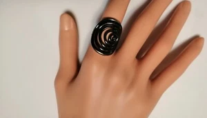 Anello Art Decò Moderno Design Premium Misura 7 Smalto Nero su Rame - Foto 1 di 5