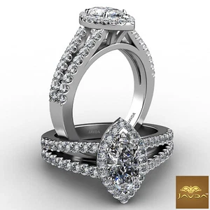 Halo Split Shank Marquise Diamond French U Pave Engagement Ring GIA H VS2 1.75Ct - Imagen 1 de 5