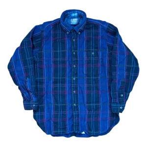 Pendleton Lobo Wool Flannel Plaid Shirt Youth Large Blue Long Sleeve Made in USA - Picture 1 of 8