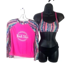 SO Brand 3 Piece set Girls Swim Suit & Shirt Junior Size 14 bikini Beach vibes - Picture 1 of 8