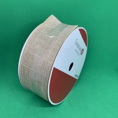 Wired Jumbo Ribbon 2.5"x75ft Beige Polyester Christmas by Celebrate It - Image 1 of 4