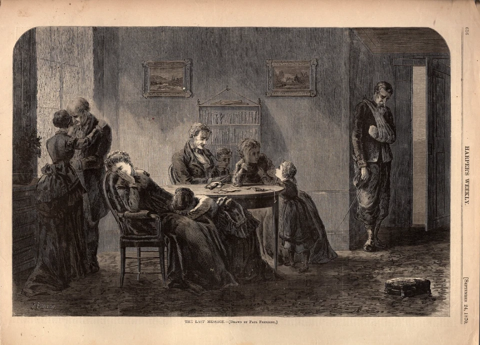 1870 Harpers Weekly September 24 - Delivering his last war letter - Image 1 of 1