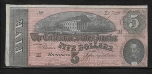 Confederate States of America Currency: $5 1864 Richmond Issue, Series 6 - Picture 1 of 2