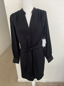 Vestido camisero Brochu Walker Madsen corbata delantera en ónix negro talla S Nuevo con etiquetas - Imagen 1 de 4