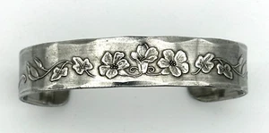 Wendell August Forge Cuff Bracelet Pewter Flowers and Leaves - Picture 1 of 7