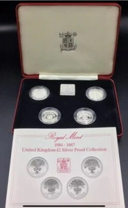 Royal Mint 1984-1987 United Kingdom 4 X £1 Silver Proof Coin Collection - Picture 1 of 12