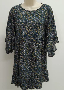 Art Class Girl's Dress Blue Black Floral Round Neck knee Length  Size L 10/12 - Picture 1 of 9