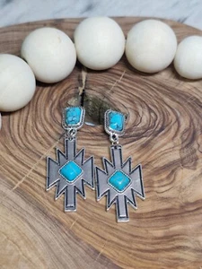 Taylor & Hide Western Earrings. Turquoise stone Aztec Silver Boho Earrings. - Picture 1 of 2