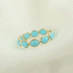 Natural Turquoise 14k Gold Plated Ring, 925 Sterling Silver Eternity Band Ring - Picture 1 of 4