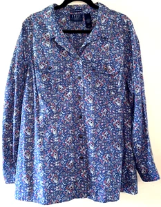 Crazy Horse Liz Claiborne Womens Blouse Size 2 ( XL ) Blue Paisley Print Vtg EUC - Picture 1 of 16