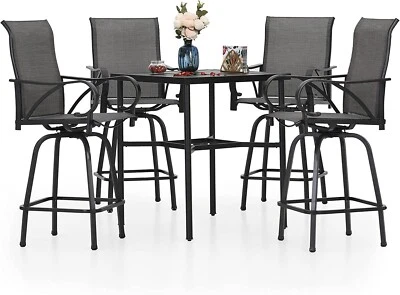 PHI VILLA 5 Piece Bar Height Patio Dining Set Outdoor Table Chair For Garden Heavy Duty