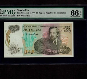 Seychelles 50 Rupees 1977 P-21a * PMG Gem Unc 66 EPQ * Rare Grade * - Picture 1 of 2