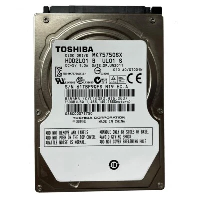 Toshiba 750GB MK7575GSX 5400RPM SATA 2.5" Laptop HDD Hard Drive - Image 1 of 3
