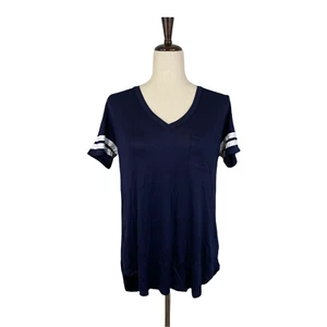 NWT Shiela Rose Women's Navy Blue Short Sleeve V-Neck T-Shirt Size Medium B83 - Picture 1 of 5