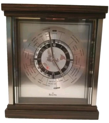 Bulova Wyndmere World Times Table Top Mantle Clock B2258 Airplane Second Hand - Image 1 of 4