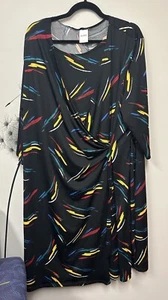 Vestido midi Blair para mujer talla 2X retro Y2K envolvente corbata color arco iris negro elástico - Imagen 1 de 6