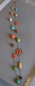 BOHM Multi Color Beaded Flower Necklace Faux Stone Acrylic Silvertone Fall 40" - Picture 1 of 7