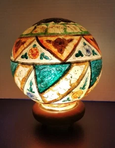 Camel Skin Bladder Globe 7" Lamp Hand Painted Wood Base Vintage 1960's Pakistan - Picture 1 of 24