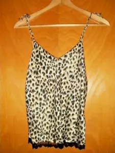 "SILKSCREEN" 100% SILK WOMENS SPAGHETTI STRAP SHIRT OR NITIE LEOPARD PRINT LARGE - Picture 1 of 9