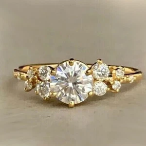 Simulierter Verlobungsring 2,20 ct Rundschliff Diamant 14 K Gelbgold vergoldet - Bild 1 von 5