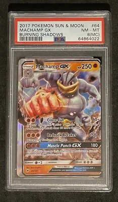 2017 Pokémon Sun & Moon Machamp GX Burning Shadows Miscut PSA 8(MC) - Image 1 of 2