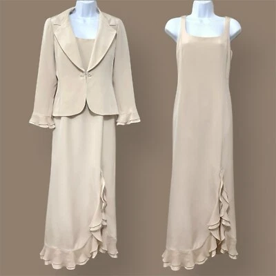 Rickie Freeman Teri Jon Dress Jacket 2 Piece Set Mother Of Bride Silk VTG Sz 6 - Image 1 of 4