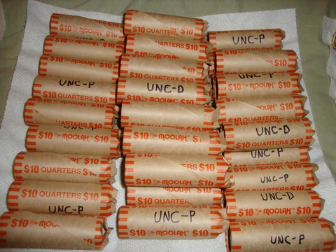 5 rolls of BU 1972 Washington Quarters Cover