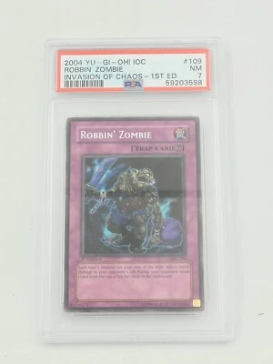 2004 Yugioh Rare 1st Edition Invasion of Chaos IOC-109 Robbin Zombie PSA 7 - Image 1 of 2
