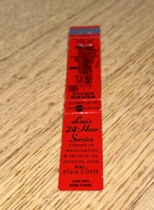 Vintage Mini Matchbook Cover PHILLIPS 66 LOU'S 24 Hour Service JACKSON Michigan - Picture 1 of 3