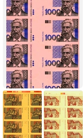 Croatia, 1,000 Kuna, 20 Kuna UNC -  Printing Proof. Sheet of 40 Notes Cover