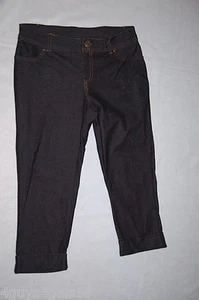 Womens CAPRI JEGGINGS Cuffed Leg BLACK Mock Front REAR POCKETS Belt Loops S 4-6 - Picture 1 of 2