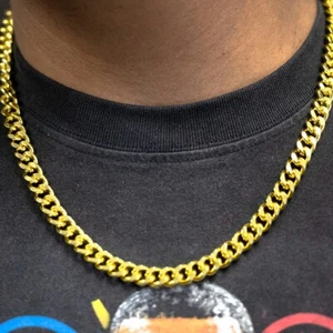 Cadena de eslabones cubanos de 9,5 mm dorada para hombre de 24 pulgadas de largo para hombre collares de cadena hip hop - Imagen 1 de 4