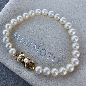 Mikimoto Akoya Pearl Bracelet 7" 6-6.5mm A1 18k Gold Pearl Clasp & Pouch