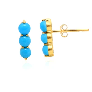Orecchini Oro Giallo 14K Pietra Preziosa Turchese Borchie Vintage Gioielli Regalo Per Lei - Foto 1 di 9