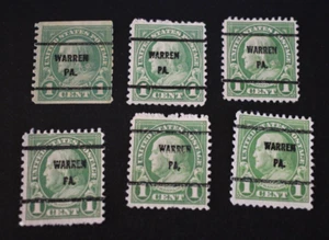 5 - 1925 US Scott #552- 1 Cent Warren, PA Precancels - Used/NG/LH/F-VF - Picture 1 of 2
