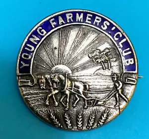 Vintage Young Farmer's Club Brooch Badge with Blue Enamel Plough Horses - Picture 1 of 2