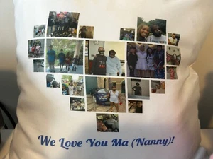 Chic Custom Heart Photo Collage Heart for Nana,  Throw Pillow On Couch - Picture 1 of 1
