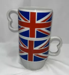 British UK Flag Coffee Mug Set Pedestal Union Jack Mann Made - Picture 1 of 6