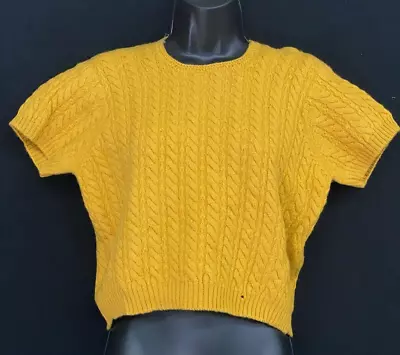Vintage 1950s gold sweater, mustard yellow wool crop top cable knit short M L - Image 1 of 4
