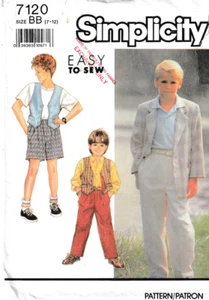 Simplicity 7120, c1990 Boys Pants Shorts Vest Jacket; Size 7-12, Uncut - Picture 1 of 2