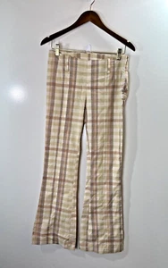 Free People Womens Check Pants Size S 2 Cream Brown Preppy Boho Britishcore NWTS - Picture 1 of 9