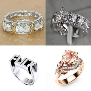 Women Wedding Ring 925 Rings Jewelry Elegant Cubic Zirconia Size 6-10 - Foto 1 di 24