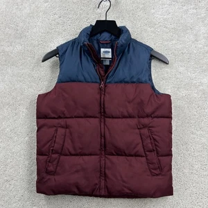 Old Navy Puffer Vest Kids Size Medium 8 Blue Burgundy Pockets Full Zip - Picture 1 of 10