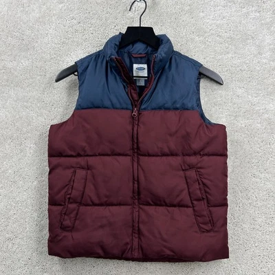 Old Navy Puffer Vest Kids Size Medium 8 Blue Burgundy Pockets Full Zip - Image 1 of 4