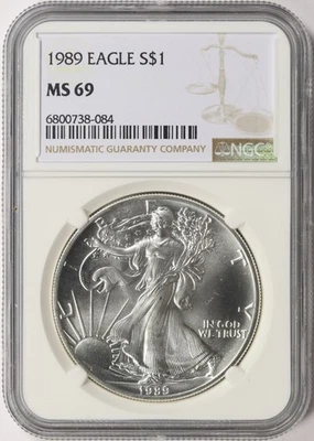 1989 American Silver Eagle $1 NGC MS69 - Image 1 of 2