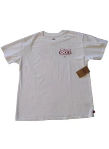 DICKIES T Shirt Man's L White Cotton Short Sleeve Logo Juniors Graphic Crew Neck - Picture 1 of 8