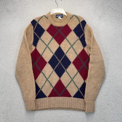 Lands End Sweater Mens XL Tan Wool Argyle Knit Pullover Crewneck Jumper Vintage - Image 1 of 4